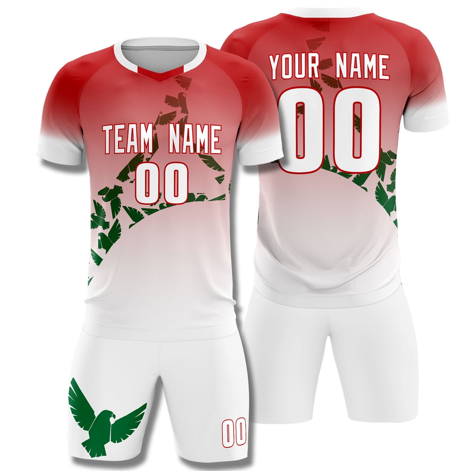 Custom Red Kelly Green Mexico Eagle World Cup Inspired Breathable Gradient Fashion Soccer Sets Jersey