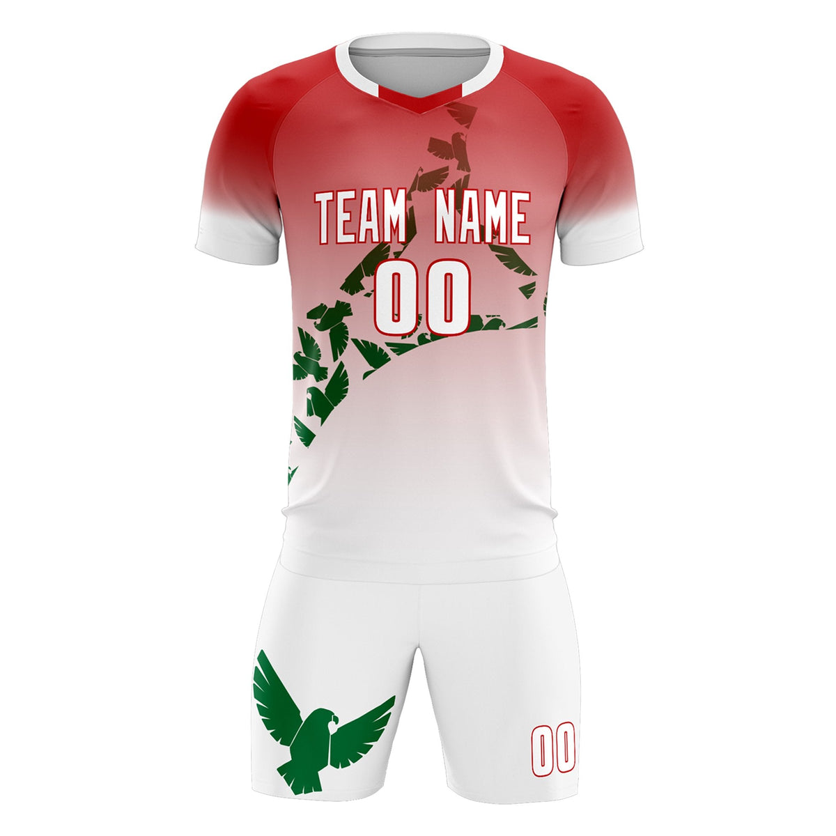 Custom Red Kelly Green Mexico Eagle World Cup Inspired Breathable Gradient Fashion Soccer Sets Jersey