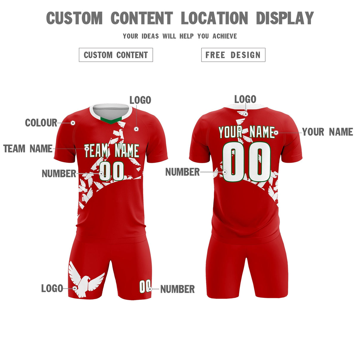 Custom Red White Mexico Eagle World Cup Inspired Quick-Drying Graffiti Pattern Soccer Sets Jersey