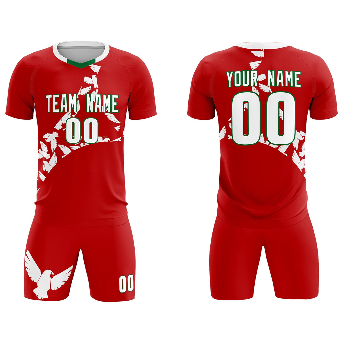 Custom Red White Mexico Eagle World Cup Inspired Quick-Drying Graffiti Pattern Soccer Sets Jersey