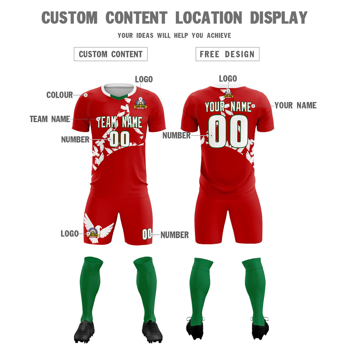 Custom Red White Mexico Eagle World Cup Inspired Quick-Drying Graffiti Pattern Soccer Sets Jersey