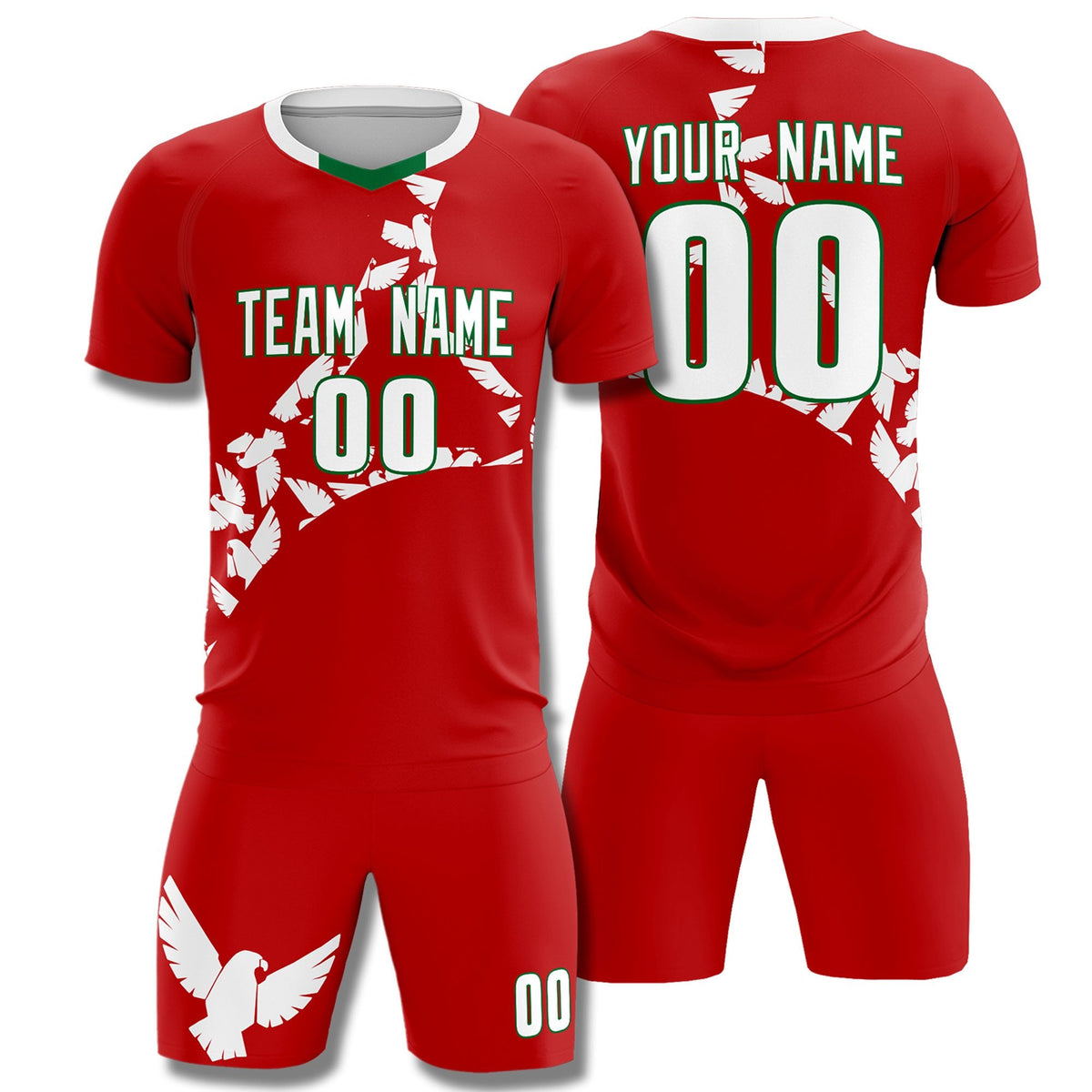 Custom Red White Mexico Eagle World Cup Inspired Quick-Drying Graffiti Pattern Soccer Sets Jersey