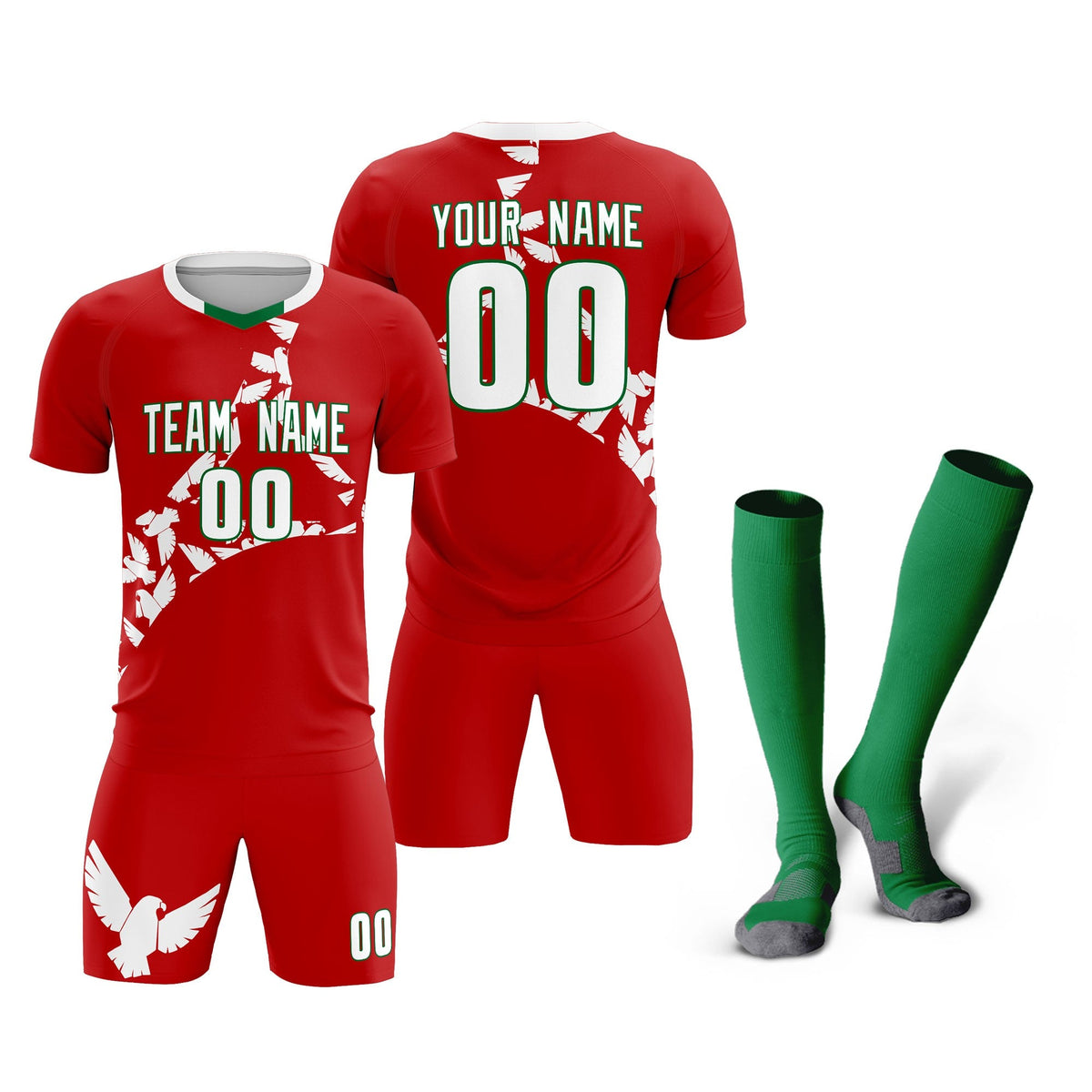 Custom Red White Mexico Eagle World Cup Inspired Quick-Drying Graffiti Pattern Soccer Sets Jersey