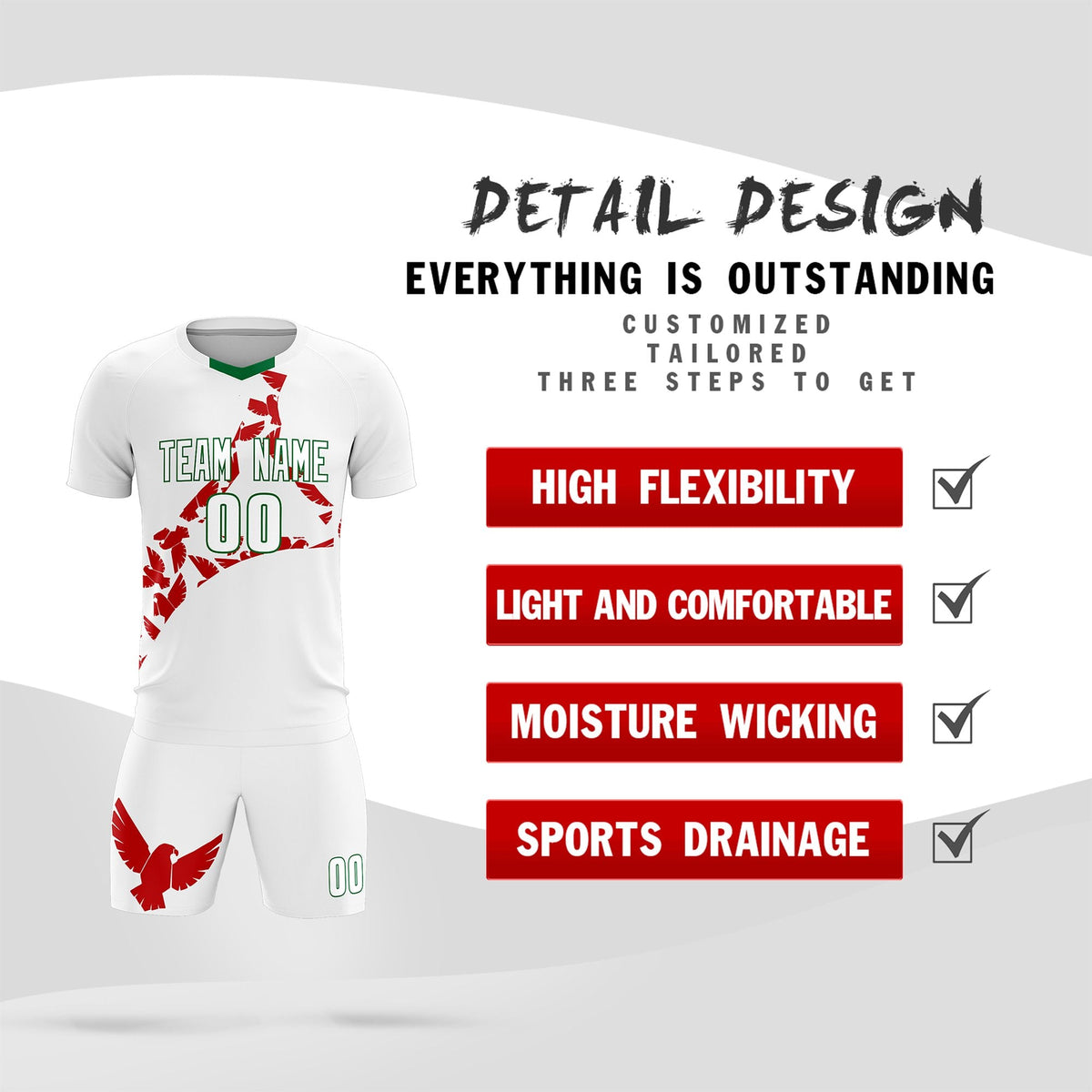 Custom White Red Mexico Eagle World Cup Inspired Lightweight Graffiti Pattern Soccer Sets Jersey