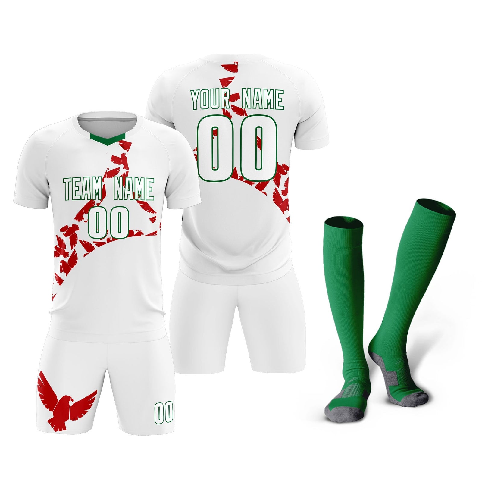 Custom White Red Mexico Eagle World Cup Inspired Lightweight Graffiti Pattern Soccer Sets Jersey
