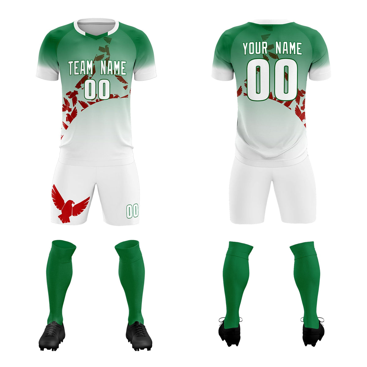 Custom Kelly Green Red Mexico Eagle World Cup Inspired Wrinkle-Resistant Gradient Fashion Soccer Sets Jersey