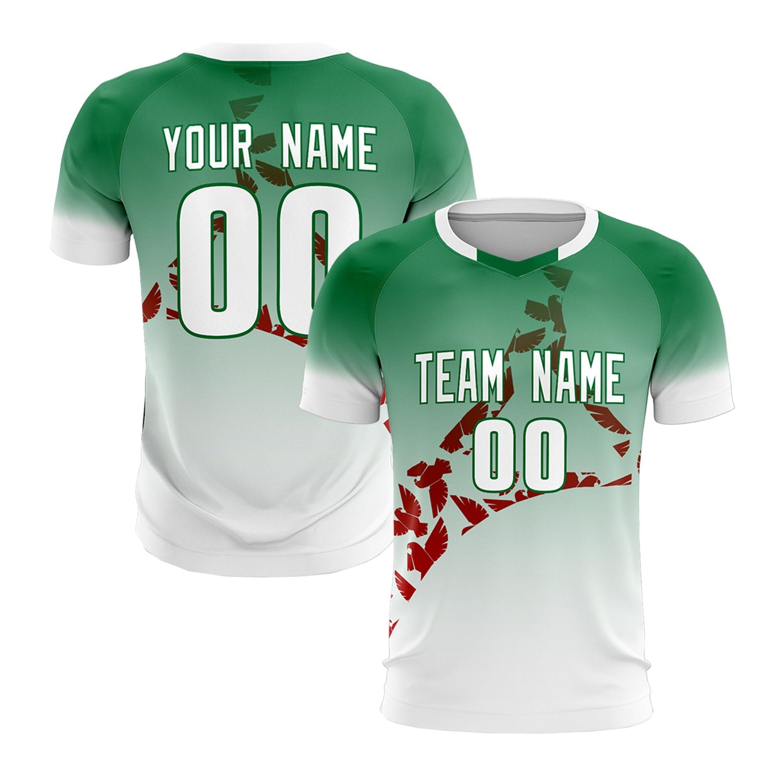 Custom Kelly Green Red Mexico Eagle World Cup Inspired Wrinkle-Resistant Gradient Fashion Soccer Sets Jersey