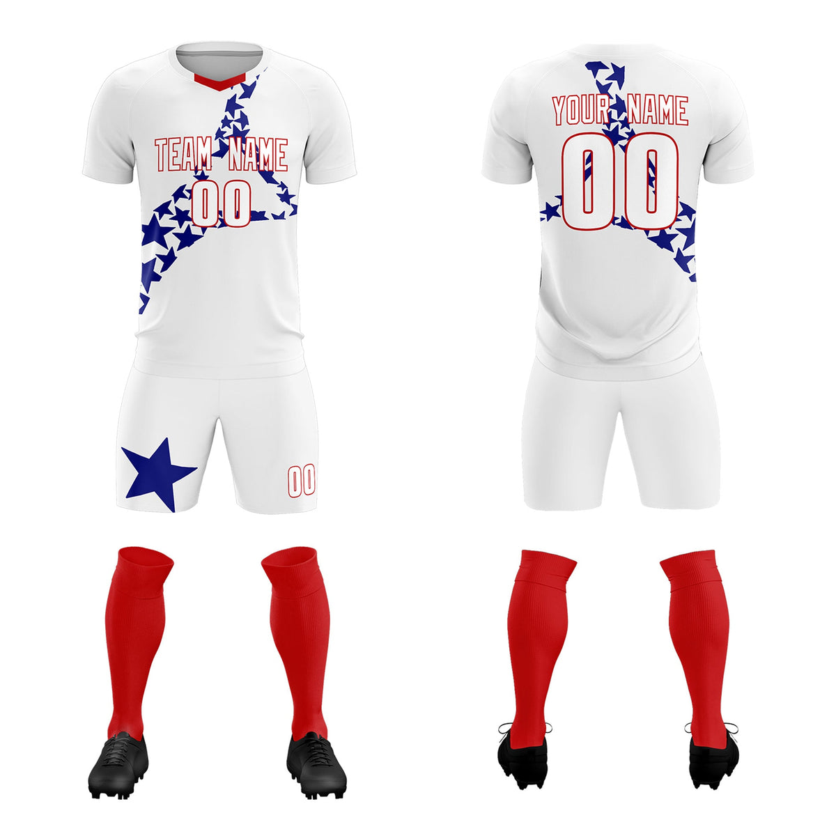 Custom White Royal America Star World Cup Inspired Drapable Graffiti Pattern Soccer Sets Jersey