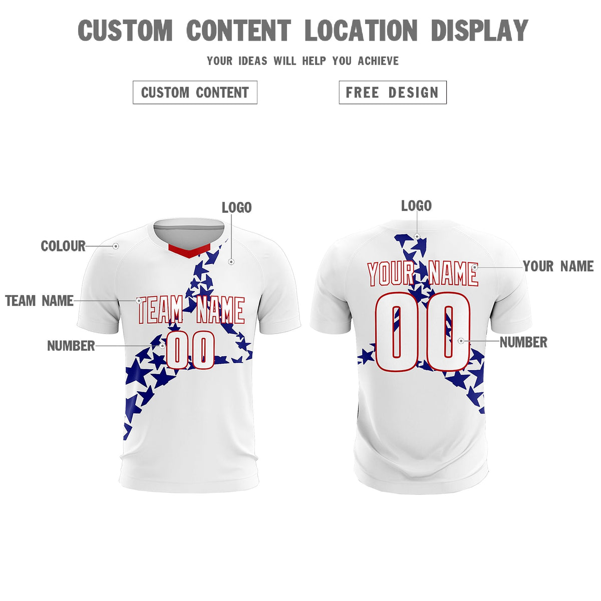 Custom White Royal America Star World Cup Inspired Drapable Graffiti Pattern Soccer Sets Jersey