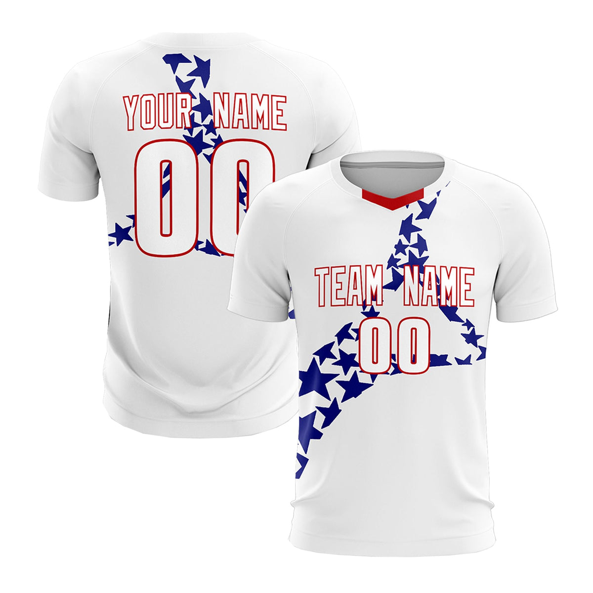 Custom White Royal America Star World Cup Inspired Drapable Graffiti Pattern Soccer Sets Jersey