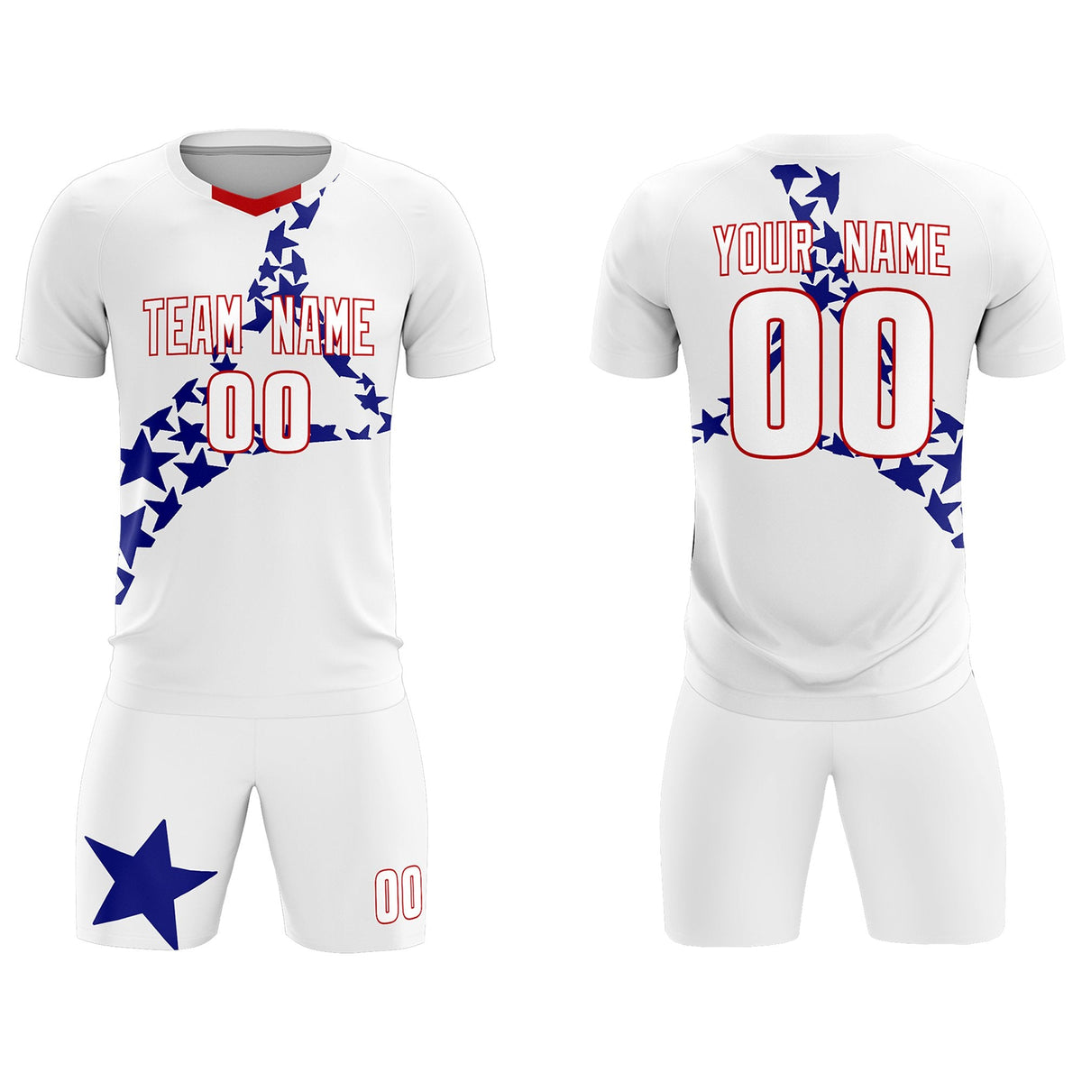 Custom White Royal America Star World Cup Inspired Drapable Graffiti Pattern Soccer Sets Jersey