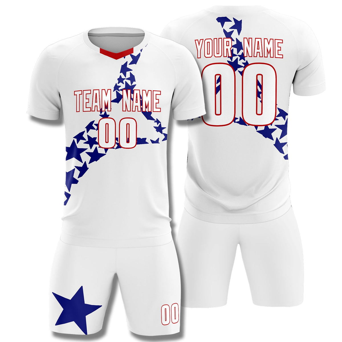 Custom White Royal America Star World Cup Inspired Drapable Graffiti Pattern Soccer Sets Jersey