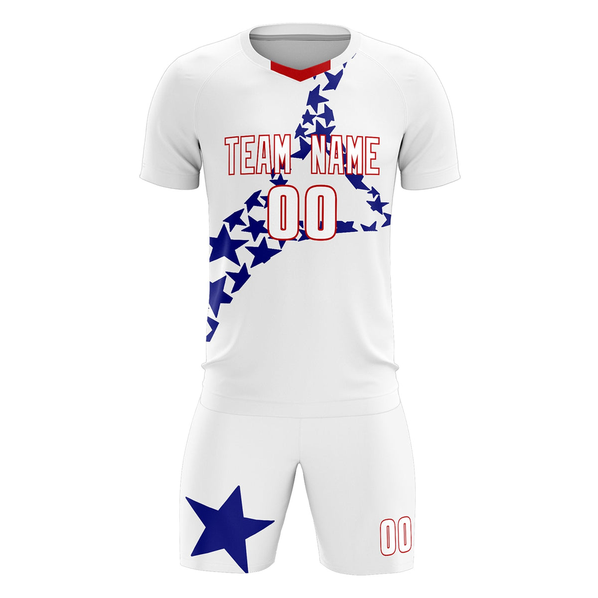 Custom White Royal America Star World Cup Inspired Drapable Graffiti Pattern Soccer Sets Jersey