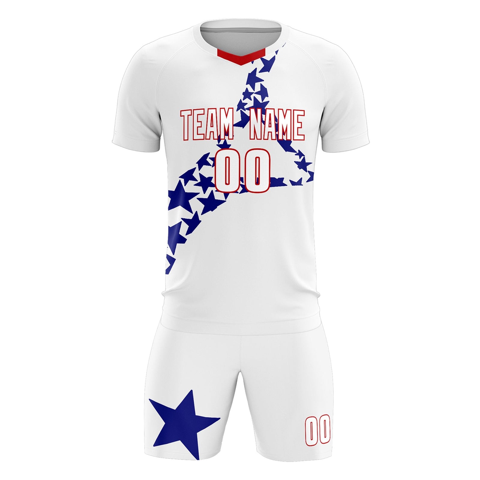 Custom White Royal America Star World Cup Inspired Drapable Graffiti Pattern Soccer Sets Jersey
