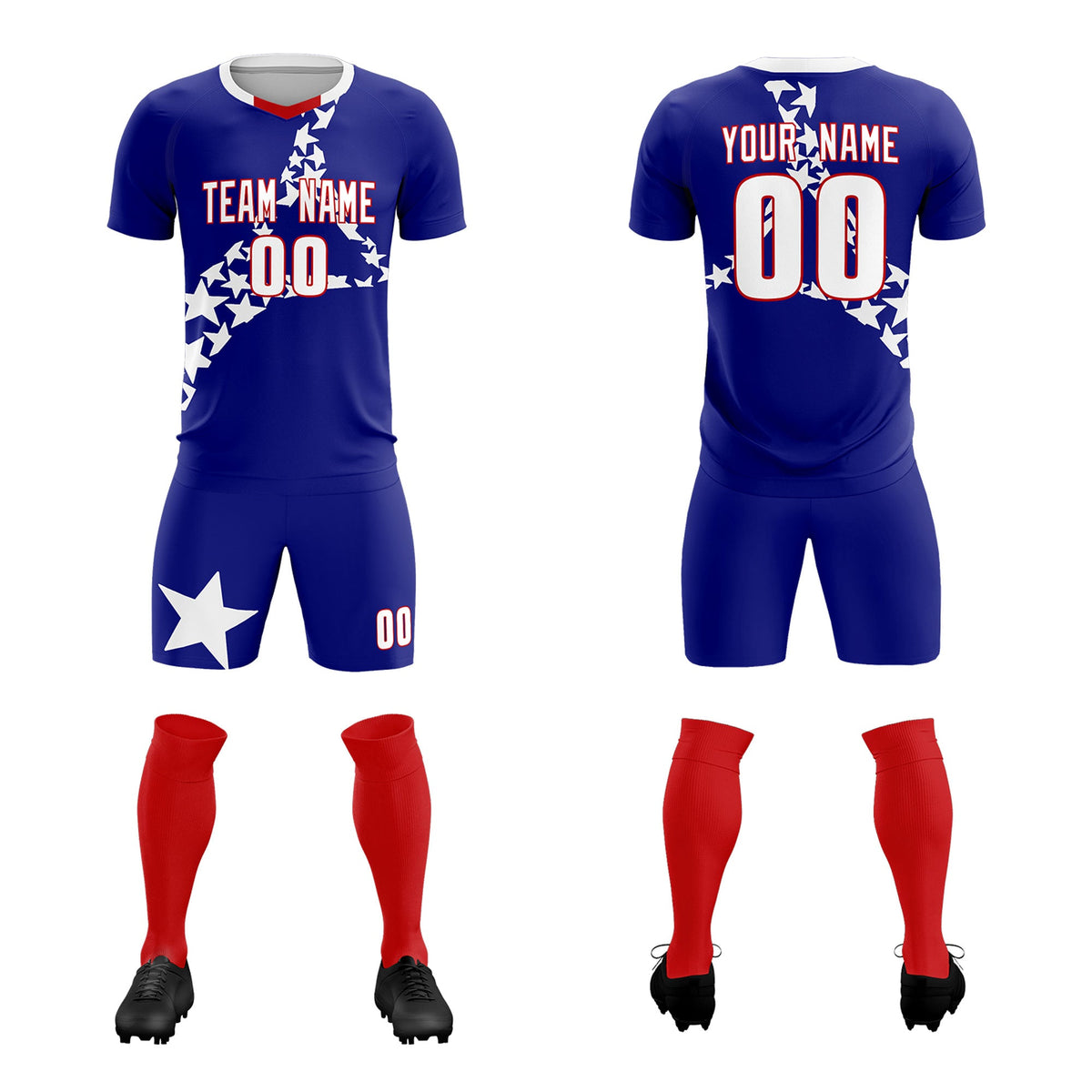 Custom Royal White America Star World Cup Inspired Breathable Graffiti Pattern Soccer Sets Jersey