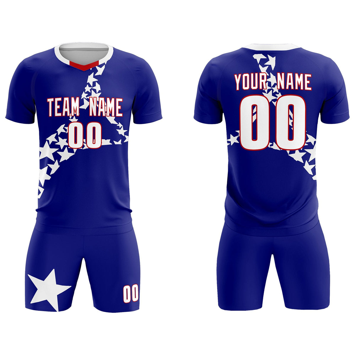 Custom Royal White America Star World Cup Inspired Breathable Graffiti Pattern Soccer Sets Jersey