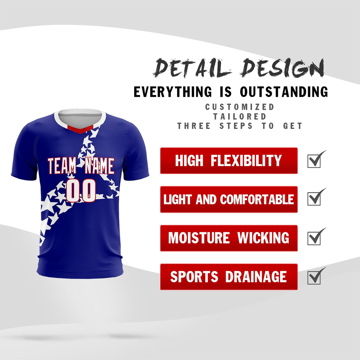 Custom Royal White America Star World Cup Inspired Breathable Graffiti Pattern Soccer Sets Jersey