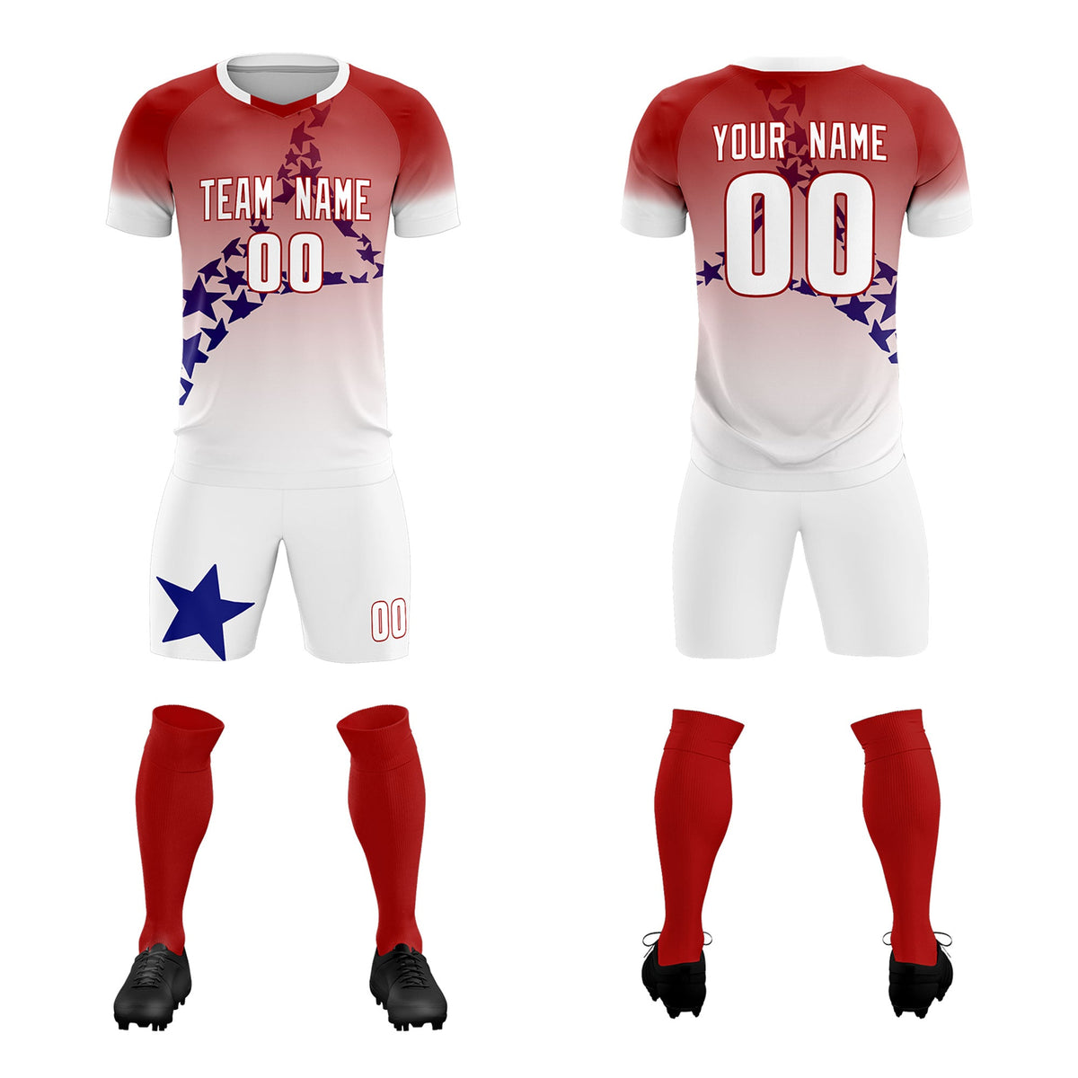 Custom Red Royal America Star World Cup Inspired Quick-Drying Gradient Fashion Soccer Sets Jersey