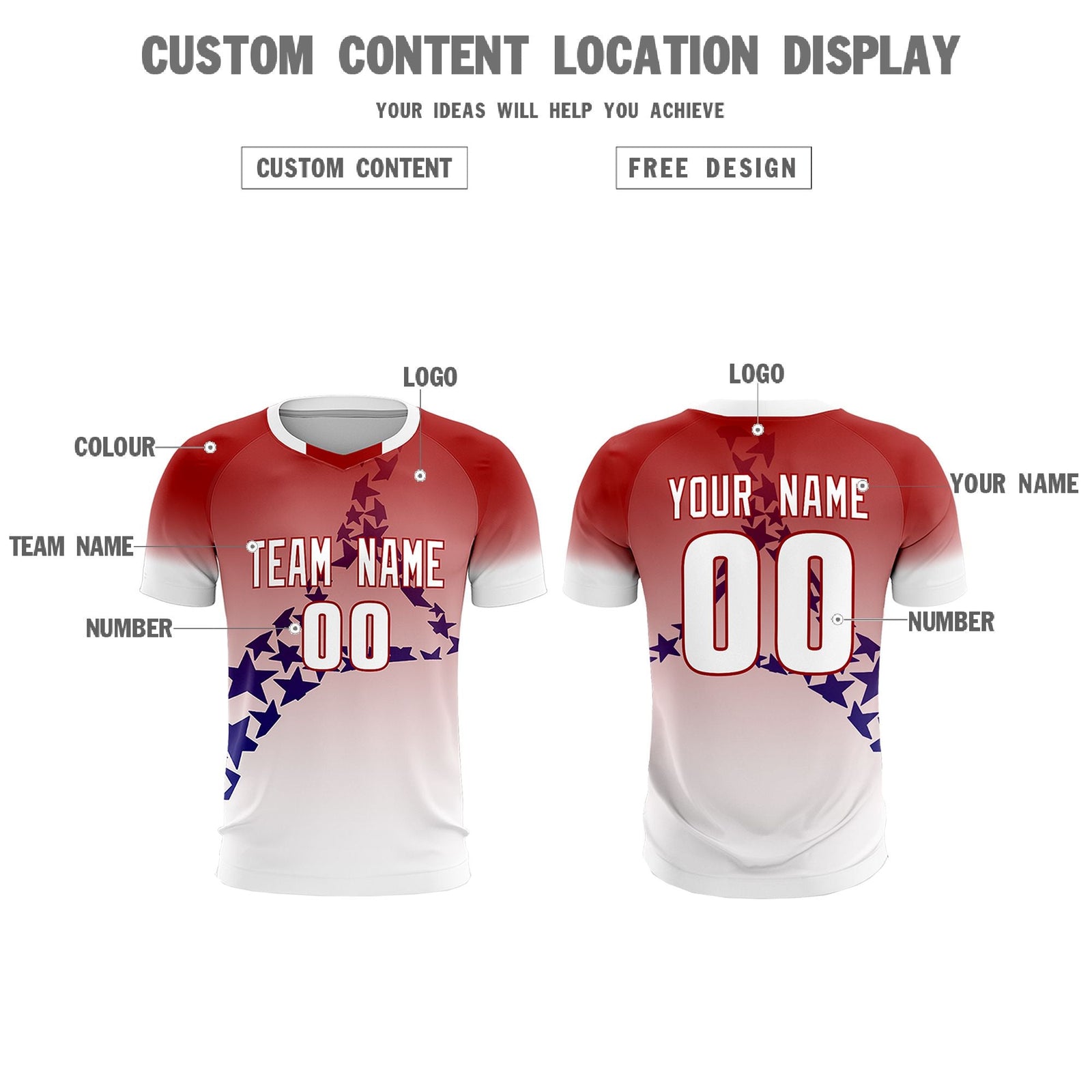 Custom Red Royal America Star World Cup Inspired Quick-Drying Gradient Fashion Soccer Sets Jersey