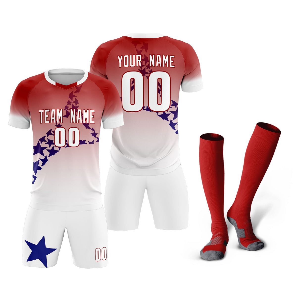 Custom Red Royal America Star World Cup Inspired Quick-Drying Gradient Fashion Soccer Sets Jersey