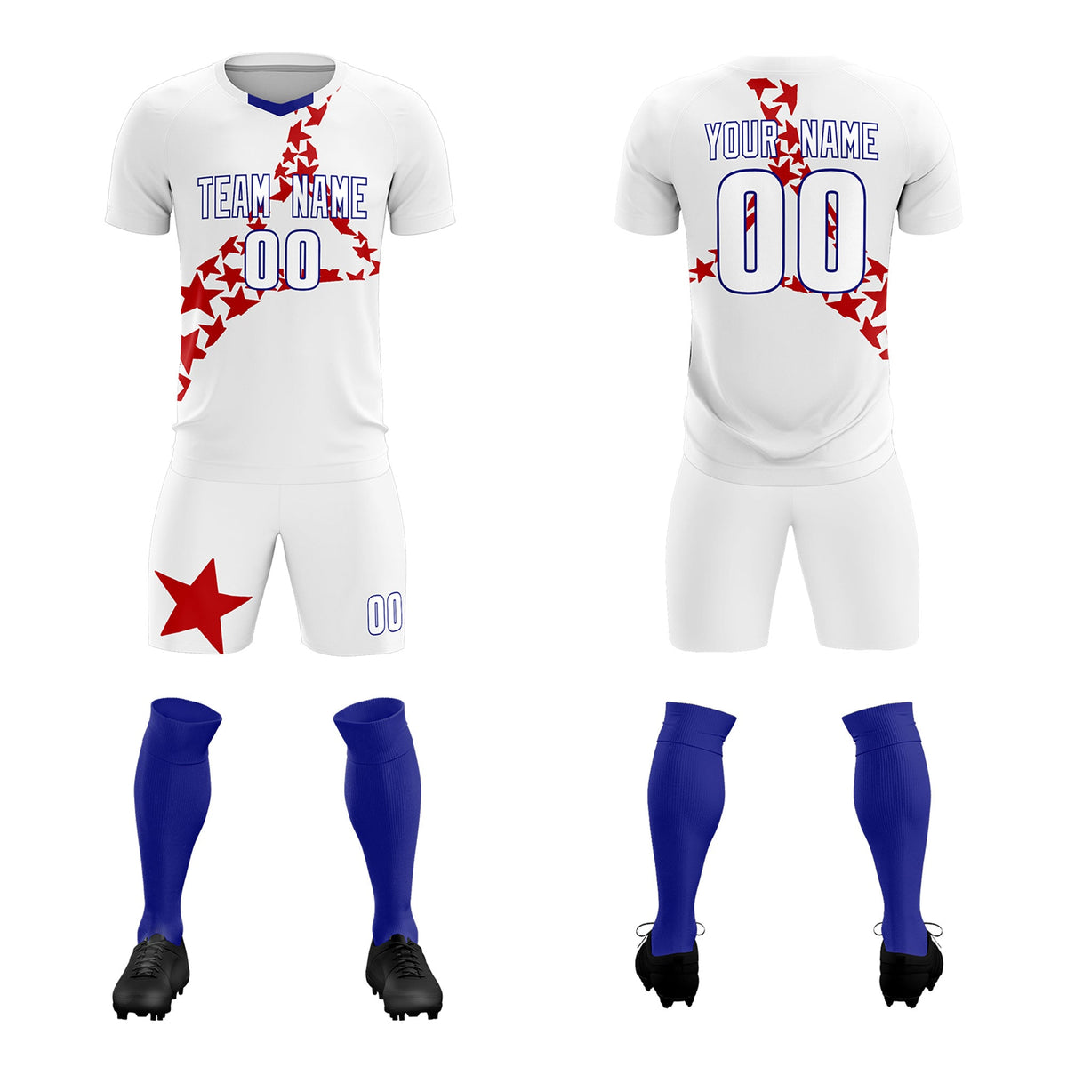 Custom White Red America Star World Cup Inspired Lightweight Graffiti Pattern Soccer Sets Jersey