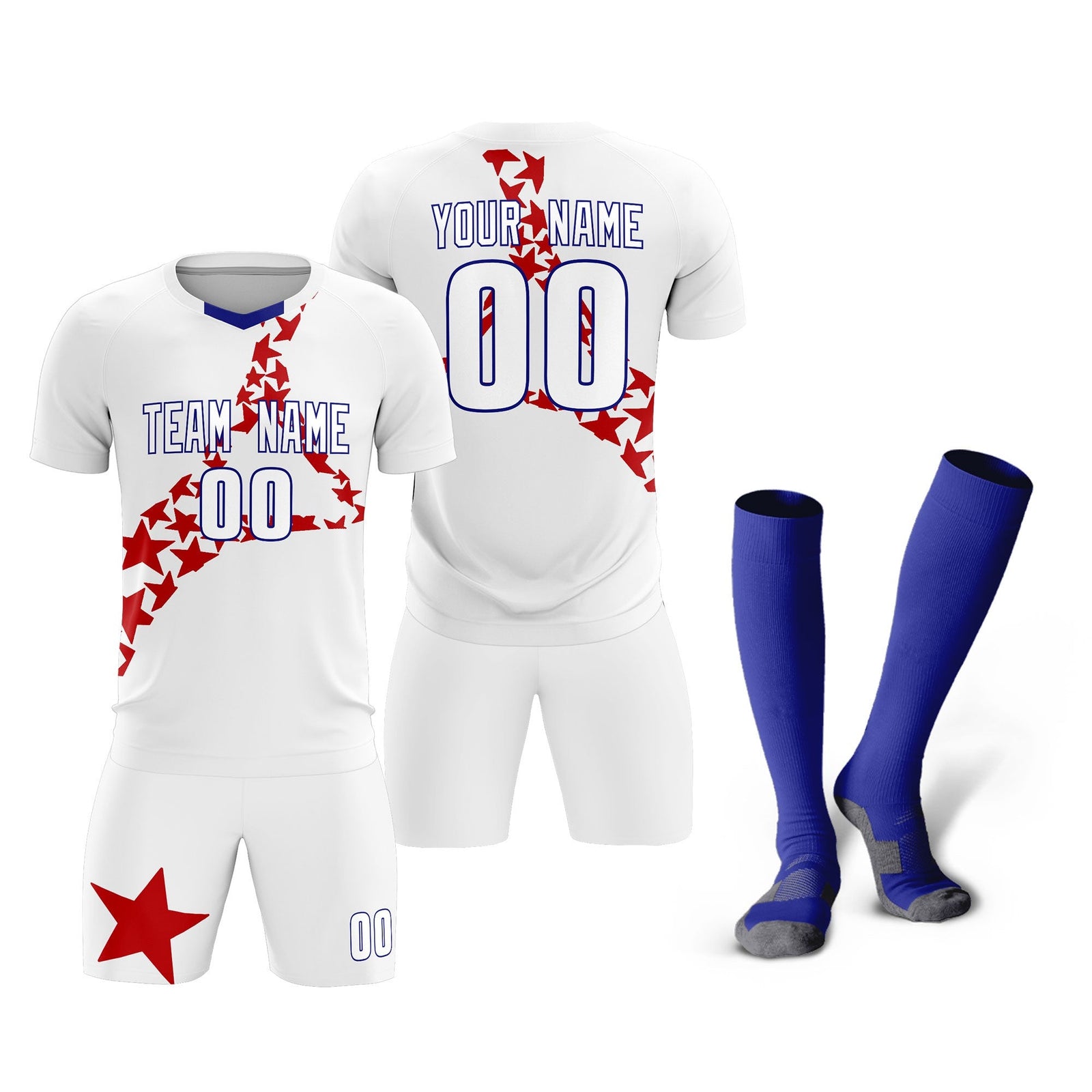 Custom White Red America Star World Cup Inspired Lightweight Graffiti Pattern Soccer Sets Jersey