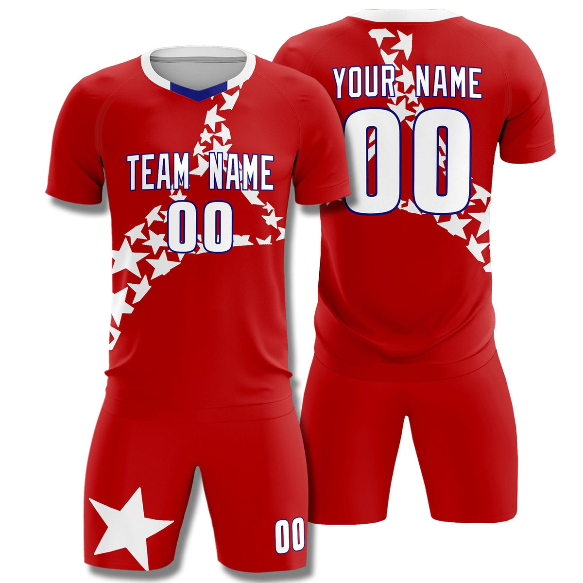 Custom Red White America Star World Cup Inspired Wrinkle-Resistant Graffiti Pattern Soccer Sets Jersey