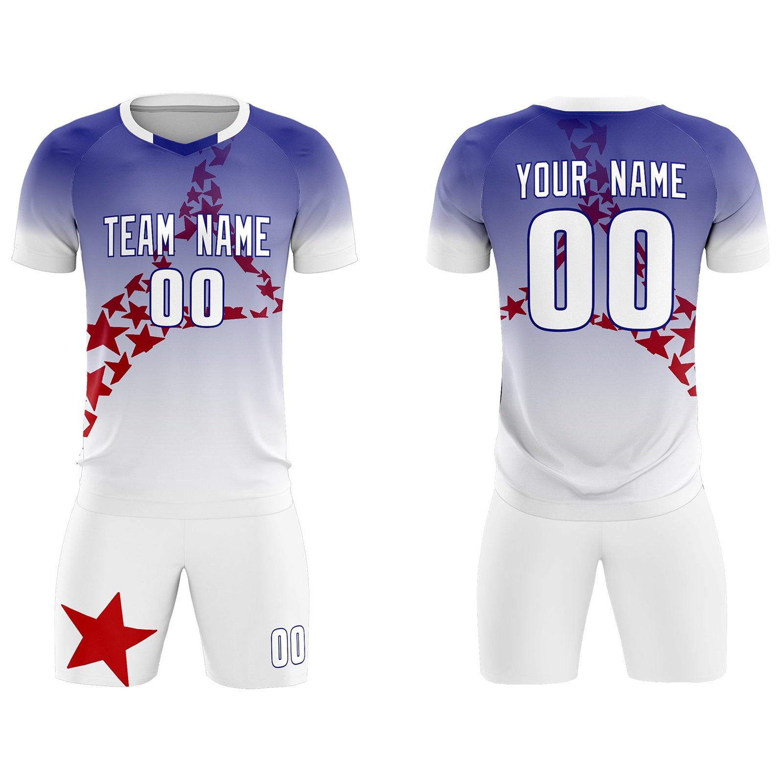Custom Royal Red America Star World Cup Inspired Drapable Gradient Fashion Soccer Sets Jersey
