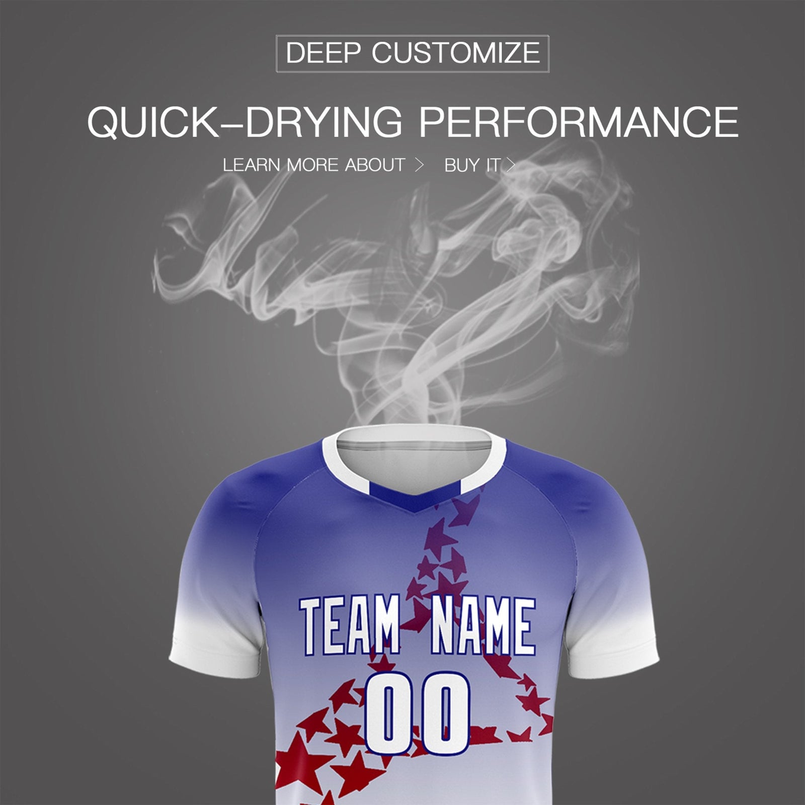 Custom Royal Red America Star World Cup Inspired Drapable Gradient Fashion Soccer Sets Jersey