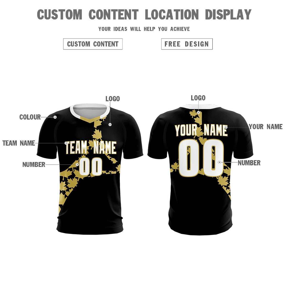 Custom Black Old Gold Canada Maple Leaves World Cup Inspired Breathable Graffiti Pattern Soccer Sets Jersey
