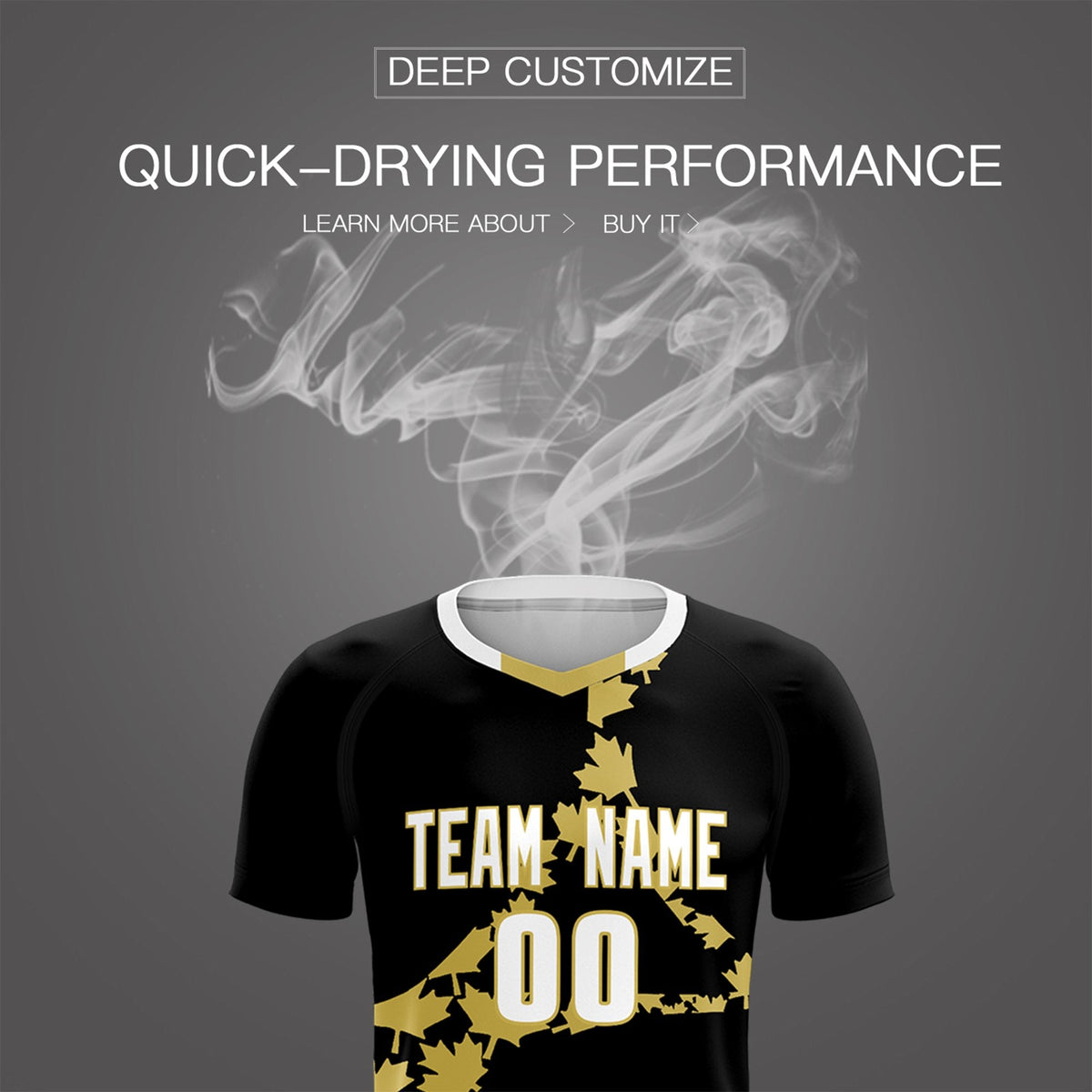 Custom Black Old Gold Canada Maple Leaves World Cup Inspired Breathable Graffiti Pattern Soccer Sets Jersey