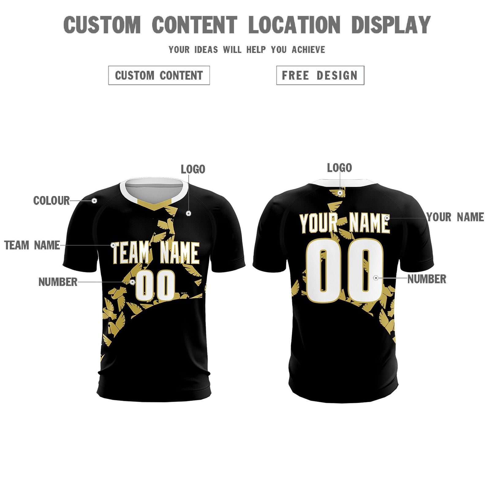 Custom Black Old Gold Mexico Eagle World Cup Inspired Quick-Drying Graffiti Pattern Soccer Sets Jersey