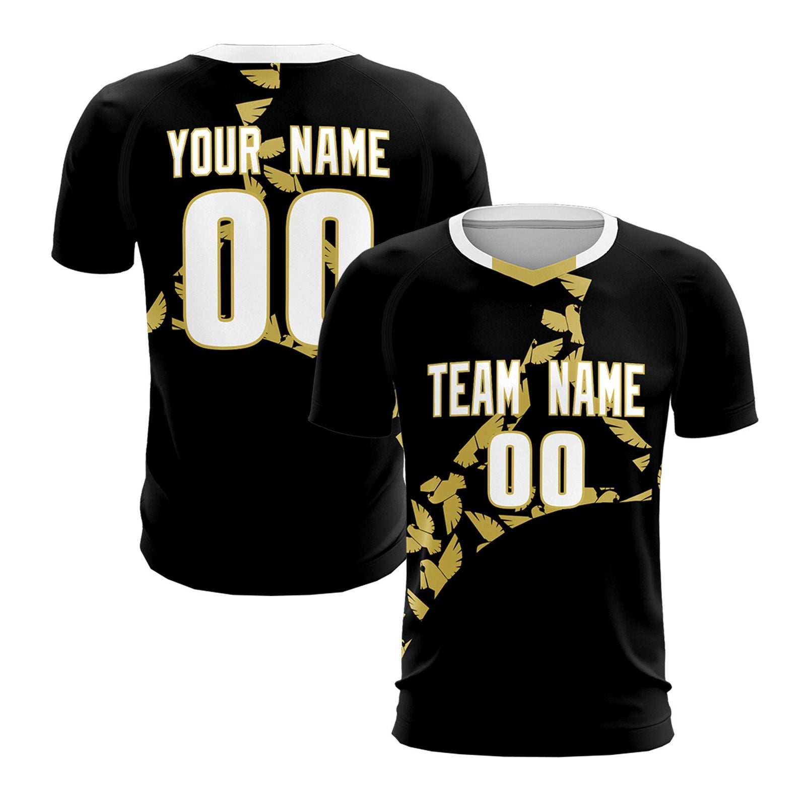 Custom Black Old Gold Mexico Eagle World Cup Inspired Quick-Drying Graffiti Pattern Soccer Sets Jersey