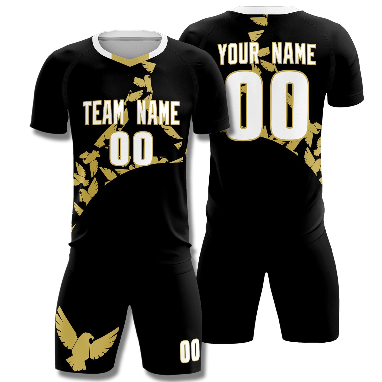 Custom Black Old Gold Mexico Eagle World Cup Inspired Quick-Drying Graffiti Pattern Soccer Sets Jersey