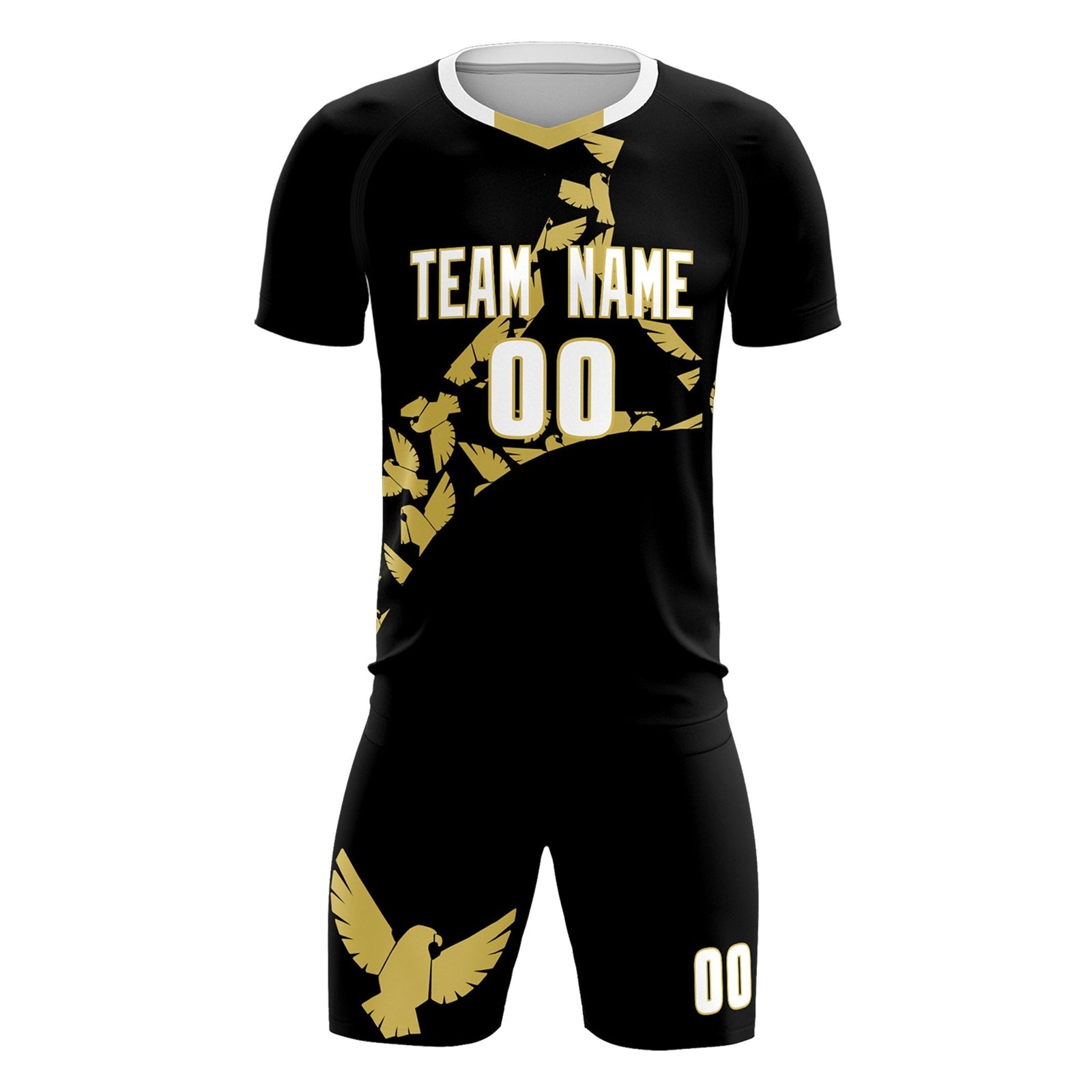 Custom Black Old Gold Mexico Eagle World Cup Inspired Quick-Drying Graffiti Pattern Soccer Sets Jersey