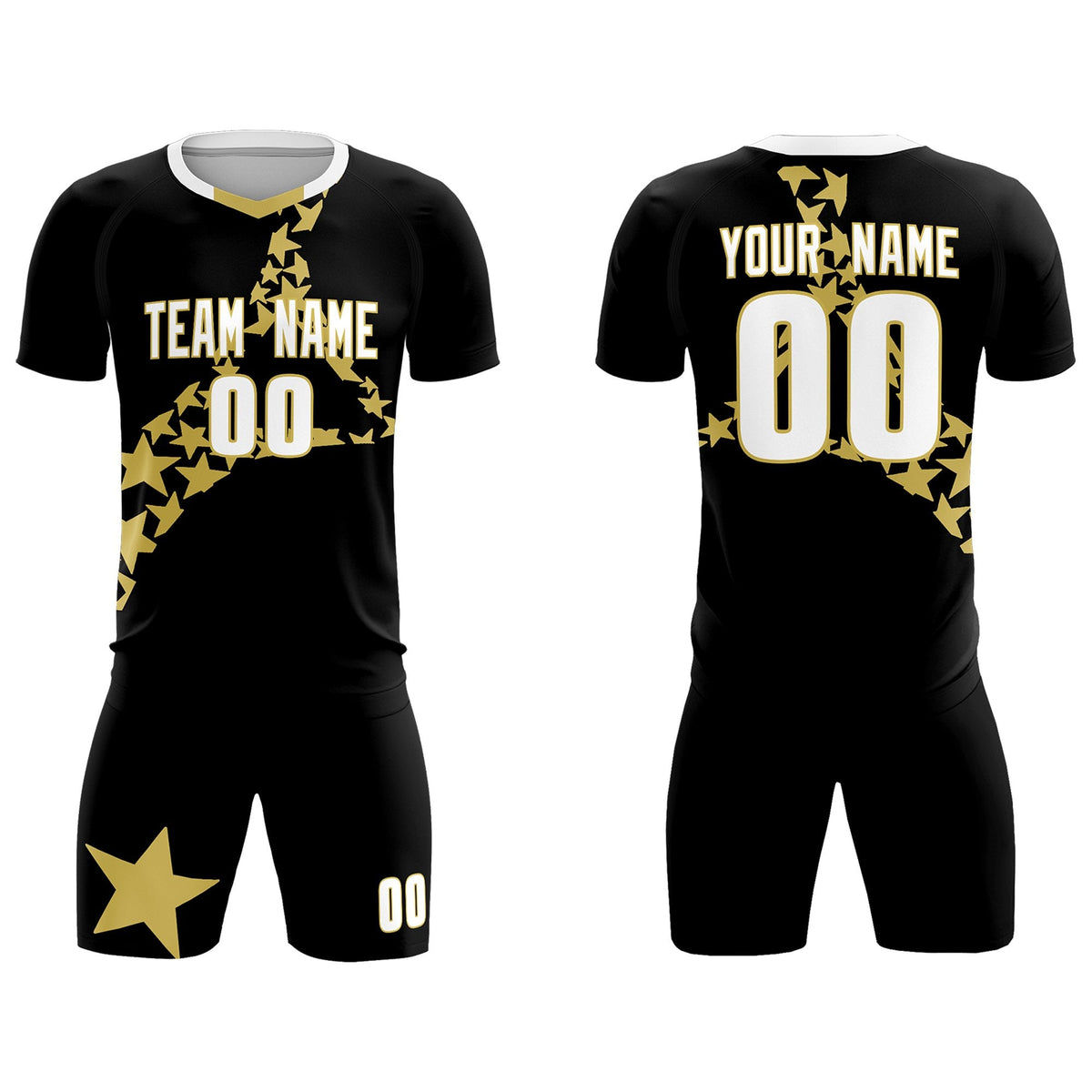 Custom Black Old Gold America Star World Cup Inspired Lightweight Graffiti Pattern Soccer Sets Jersey