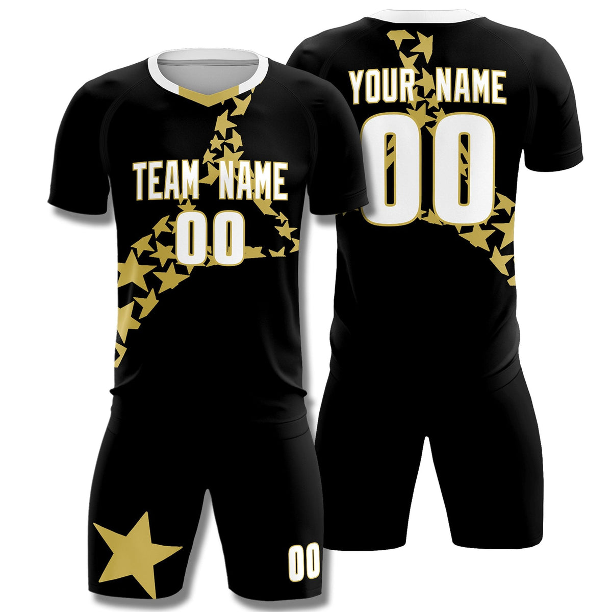 Custom Black Old Gold America Star World Cup Inspired Lightweight Graffiti Pattern Soccer Sets Jersey