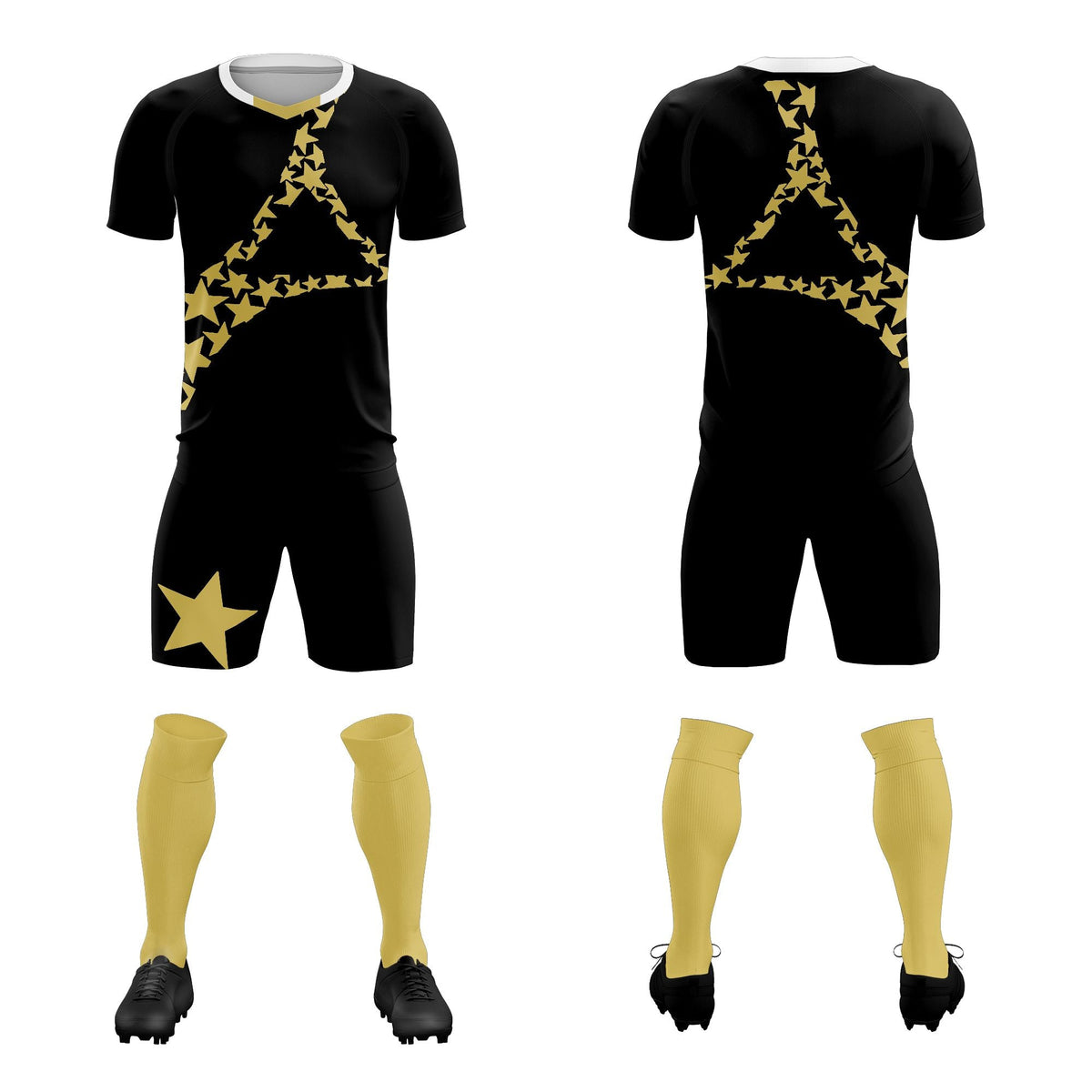Custom Black Old Gold America Star World Cup Inspired Lightweight Graffiti Pattern Soccer Sets Jersey