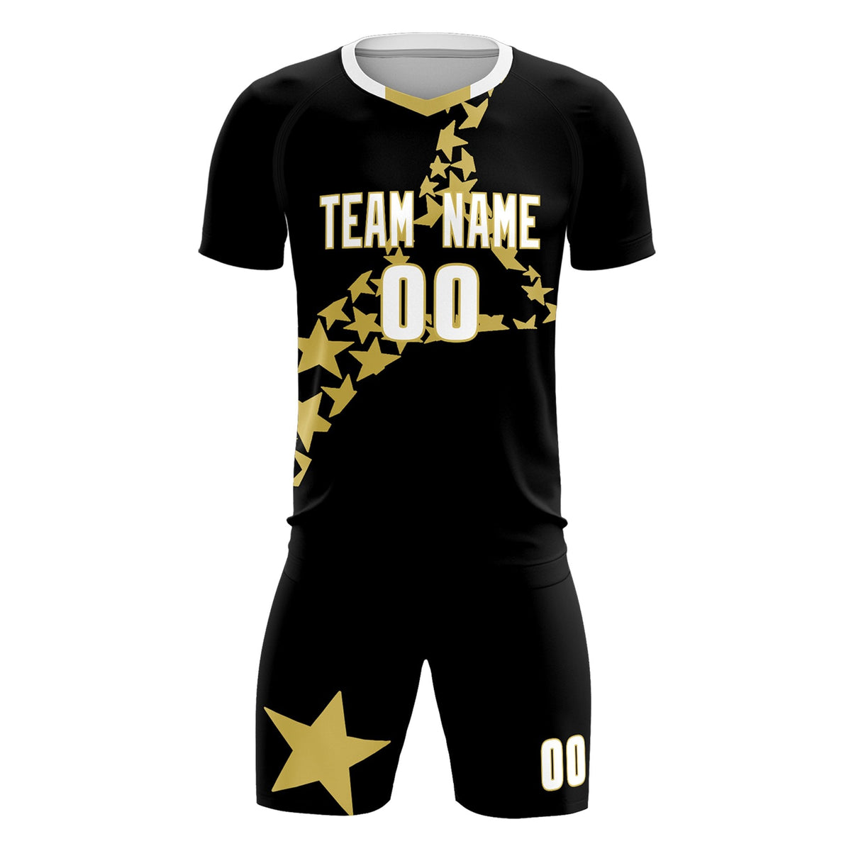 Custom Black Old Gold America Star World Cup Inspired Lightweight Graffiti Pattern Soccer Sets Jersey