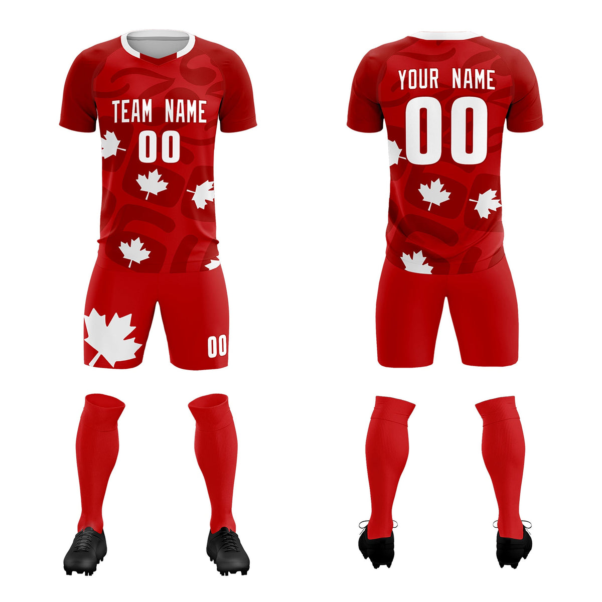 Custom Red Canada Maple Leaves World Cup Inspired Wrinkle-Resistant Graffiti Pattern Soccer Sets Jersey
