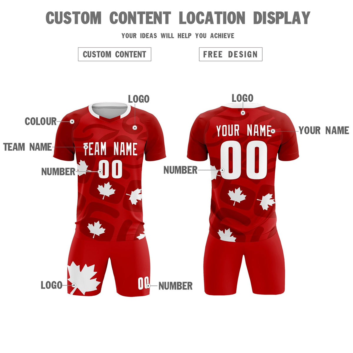 Custom Red Canada Maple Leaves World Cup Inspired Wrinkle-Resistant Graffiti Pattern Soccer Sets Jersey