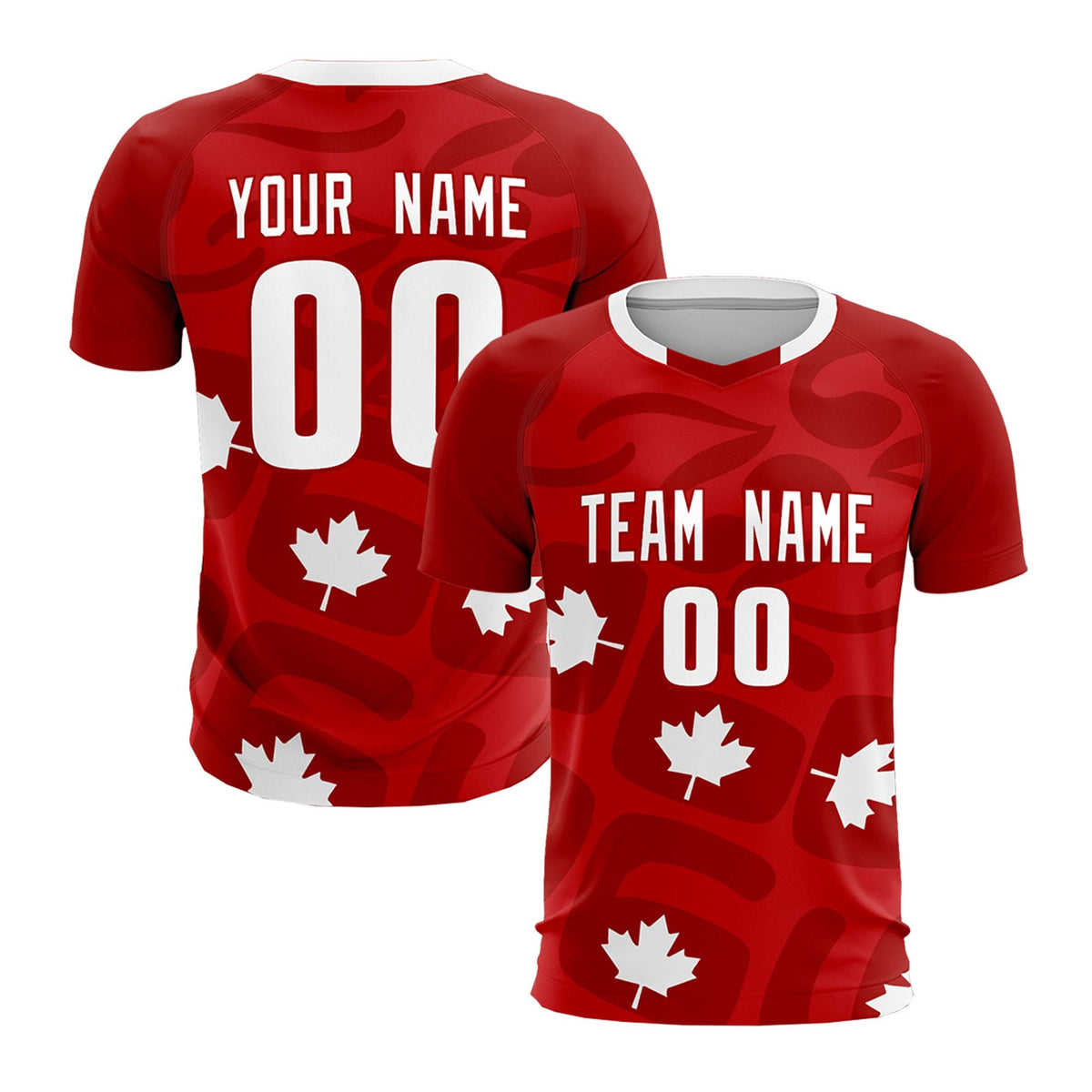 Custom Red Canada Maple Leaves World Cup Inspired Wrinkle-Resistant Graffiti Pattern Soccer Sets Jersey