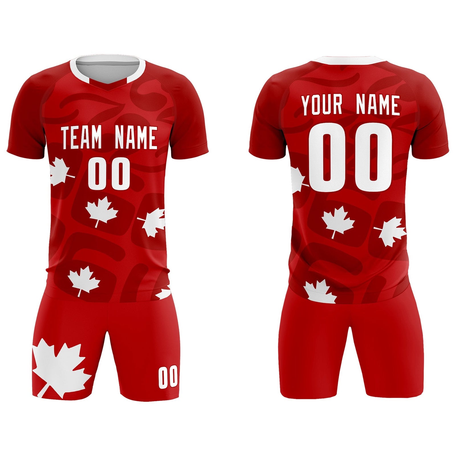 Custom Red Canada Maple Leaves World Cup Inspired Wrinkle-Resistant Graffiti Pattern Soccer Sets Jersey