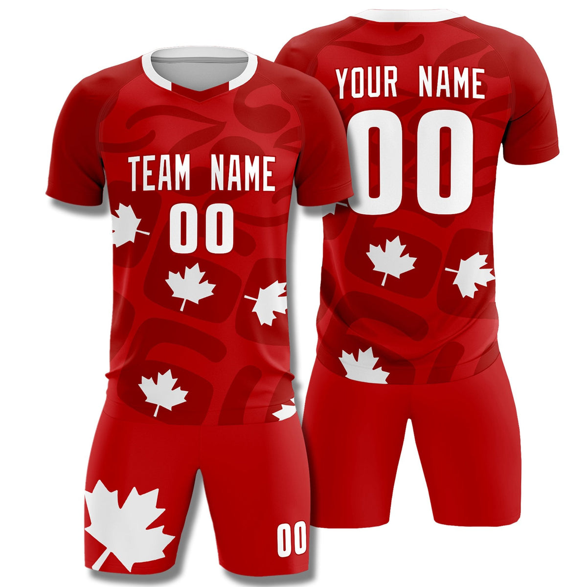 Custom Red Canada Maple Leaves World Cup Inspired Wrinkle-Resistant Graffiti Pattern Soccer Sets Jersey