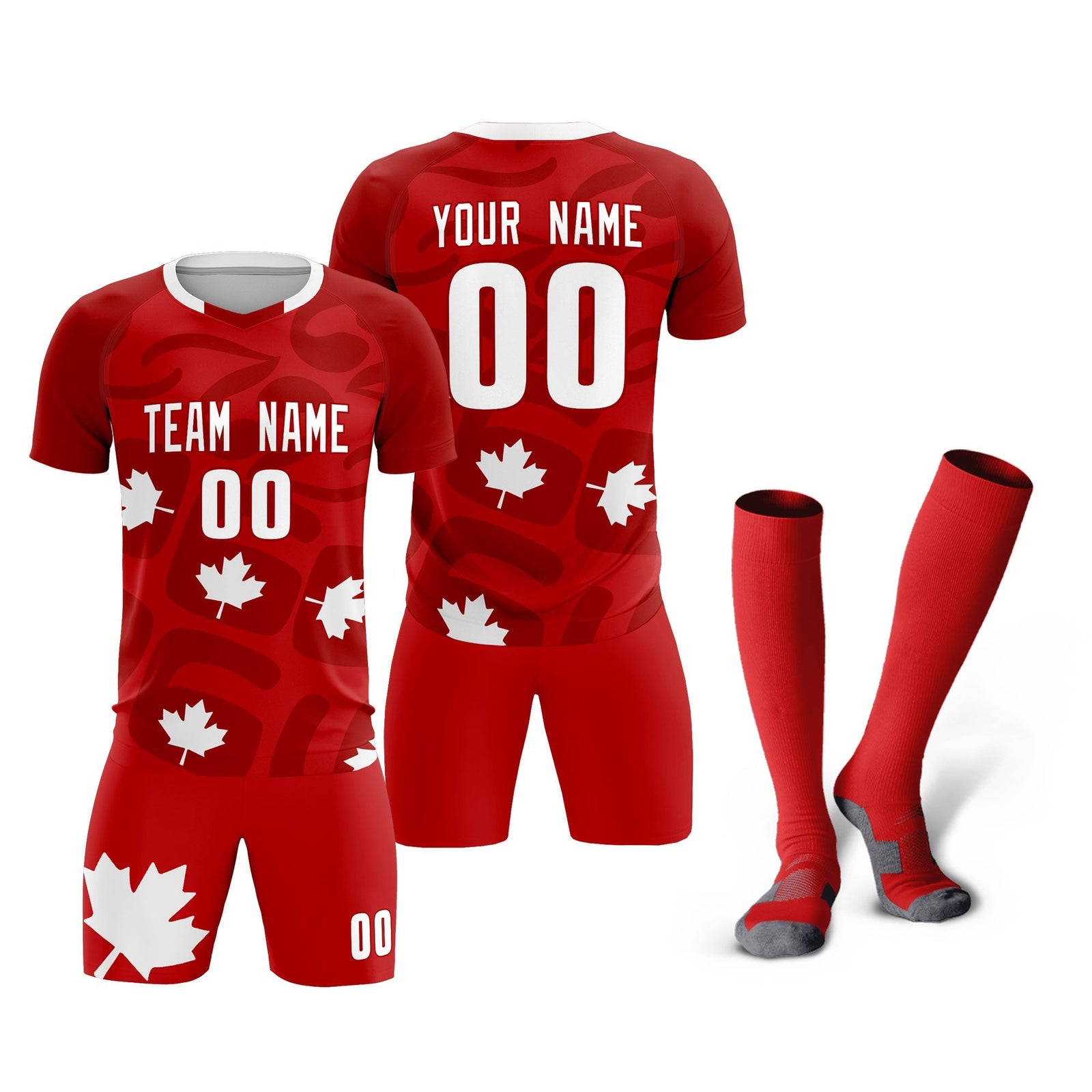 Custom Red Canada Maple Leaves World Cup Inspired Wrinkle-Resistant Graffiti Pattern Soccer Sets Jersey