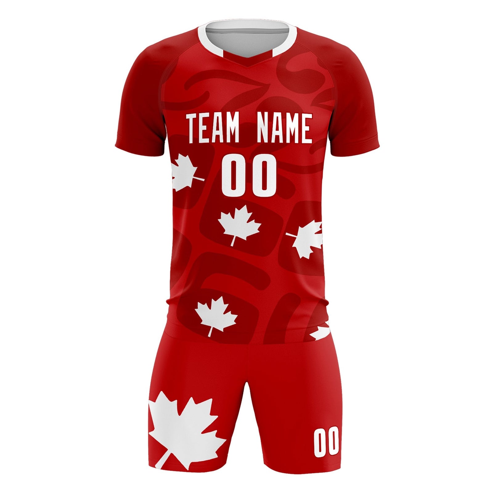 Custom Red Canada Maple Leaves World Cup Inspired Wrinkle-Resistant Graffiti Pattern Soccer Sets Jersey