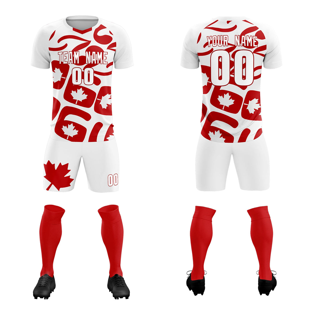 Custom White Canada Maple Leaves World Cup Inspired Drapable Graffiti Pattern Soccer Sets Jersey