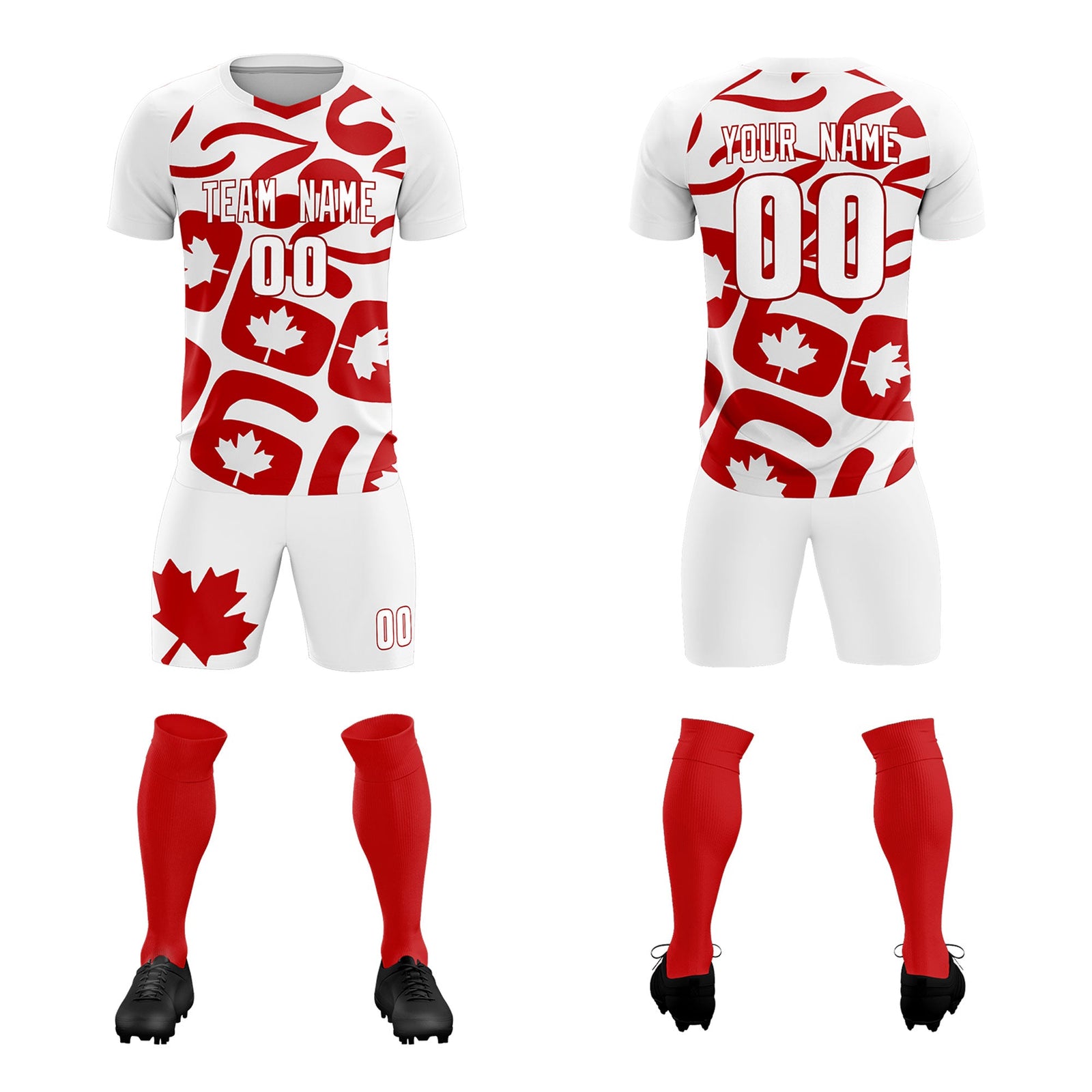 Custom White Canada Maple Leaves World Cup Inspired Drapable Graffiti Pattern Soccer Sets Jersey