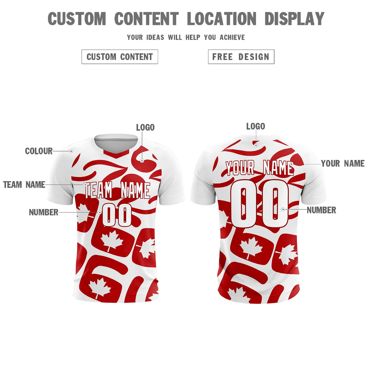 Custom White Canada Maple Leaves World Cup Inspired Drapable Graffiti Pattern Soccer Sets Jersey