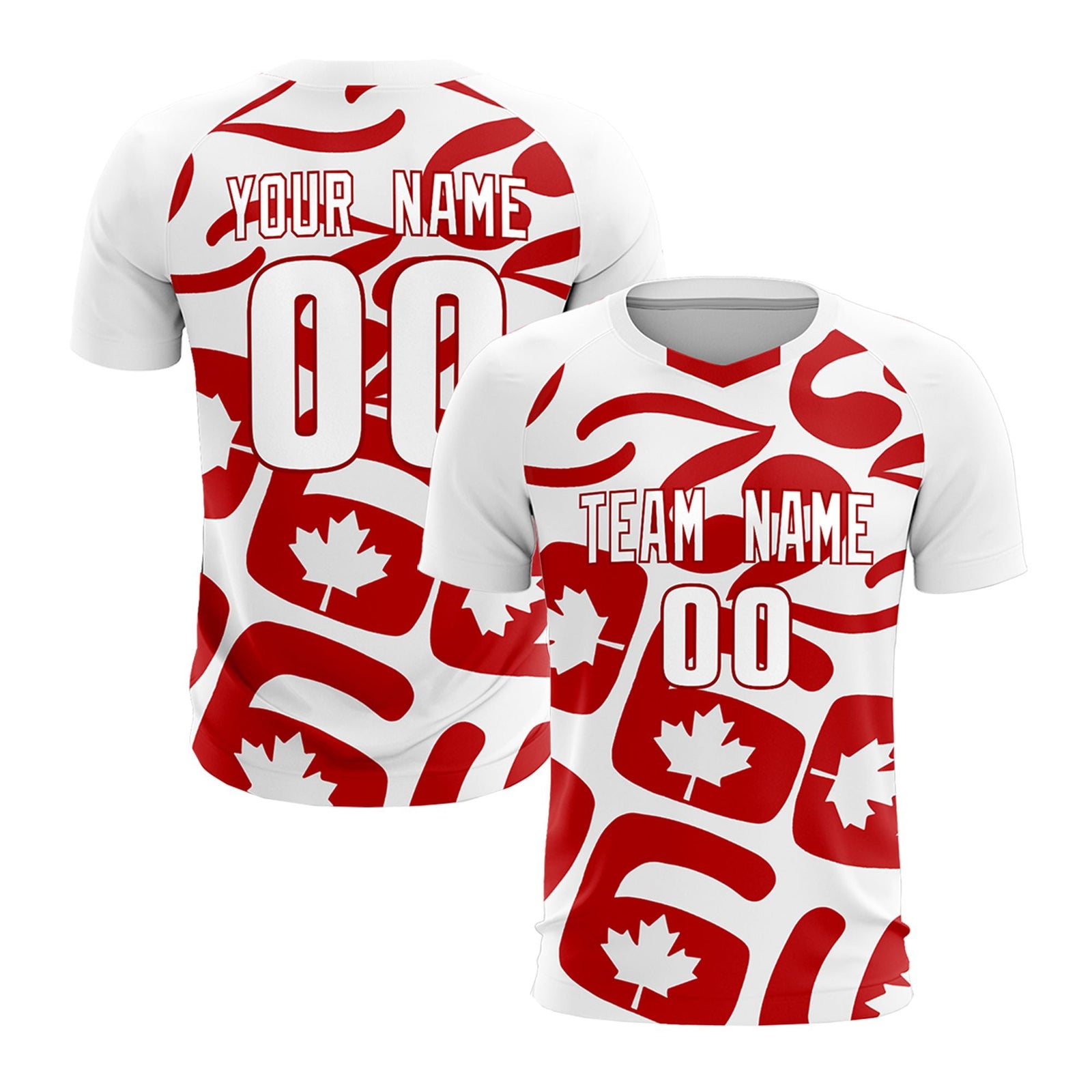 Custom White Canada Maple Leaves World Cup Inspired Drapable Graffiti Pattern Soccer Sets Jersey